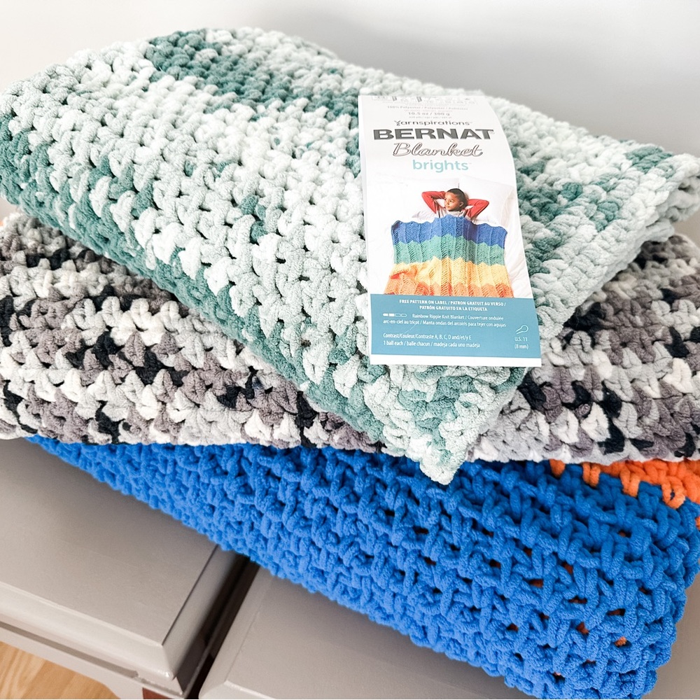 Hand crocheted throw blanket, made with bernat blanket yarn